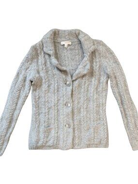 Kenar Women's Cable Knit Angora Blend Collared Button Cardigan Gray Grey Medium
